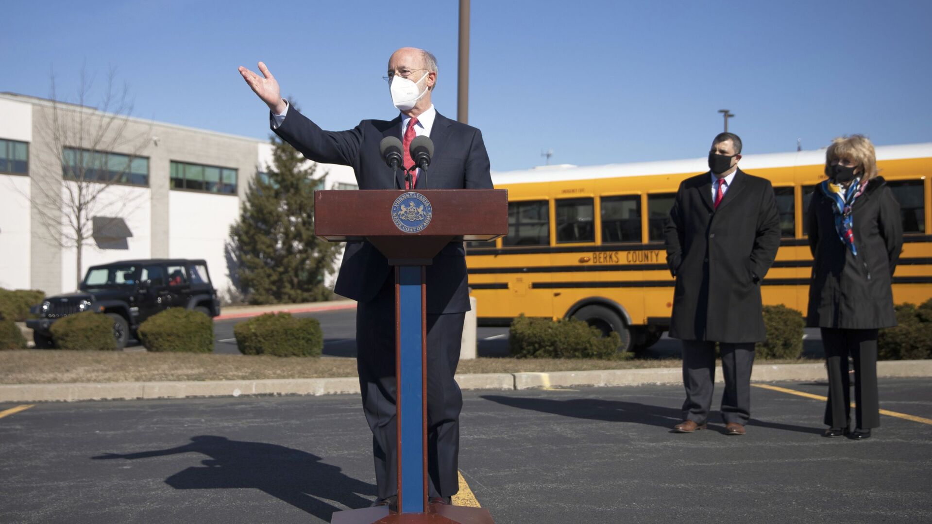 Pennsylvania Gov. Tom Wolf visits Berks County Intermediate Unit - BCIU - COVID-19 - coronavirus vaccination clinic for school teachers